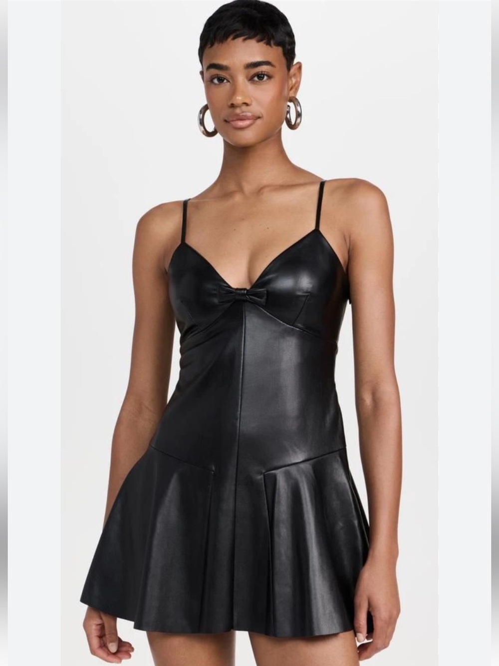 Olivaceous Black Faux Leather Spaghetti-Strap Mini Dress